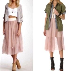 Free People Intimately Pink Tulle Mesh Midi Skirt, Size M NWT